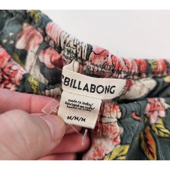 Floral print cold shoulder elasticized crinkle top y2k 90s Billabong M EUC midi - Picture 7 of 9